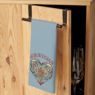 Norska Rosemaling Folk Heart Kökshandduk