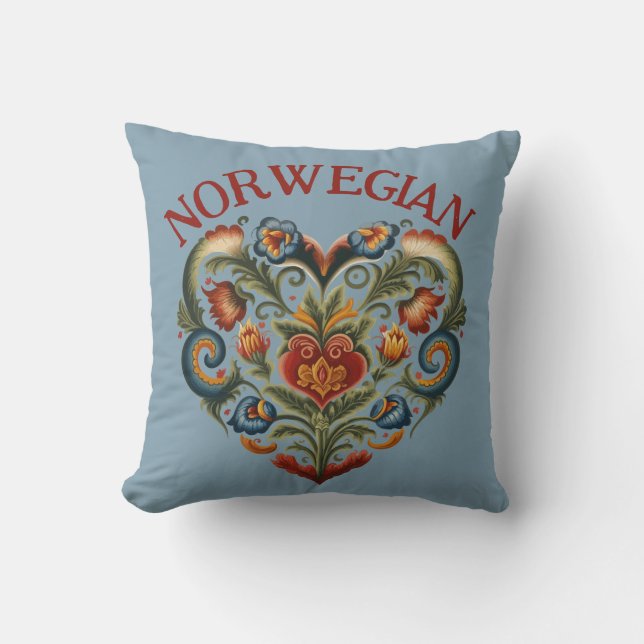Norska Rosemaling Folk Heart Kudde (Framsida)