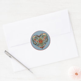 Norska Rosemaling Folk Heart Runt Klistermärke