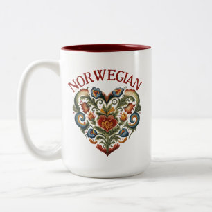 Norska Rosemaling Folk Heart Två-Tonad Mugg