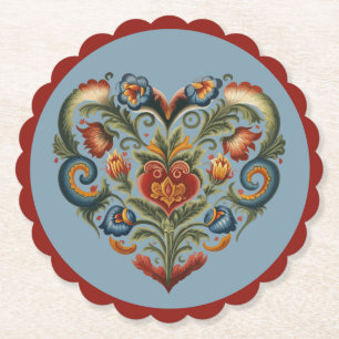 Norska Rosemaling Folk Heart Underlägg Papper