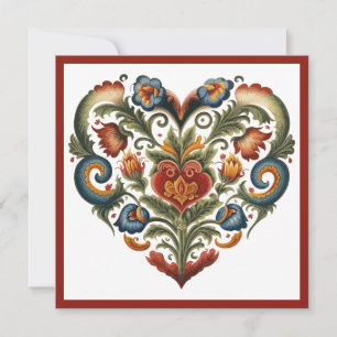 Norska Rosemaling Folk Heart-Valentineser Julkort