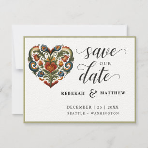 Norska Rosemaling Heart Bröllop Spara Datumet