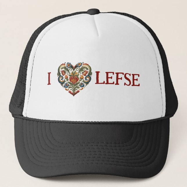 Norska Rosemaling I Heart Lefse Keps (Framsida)