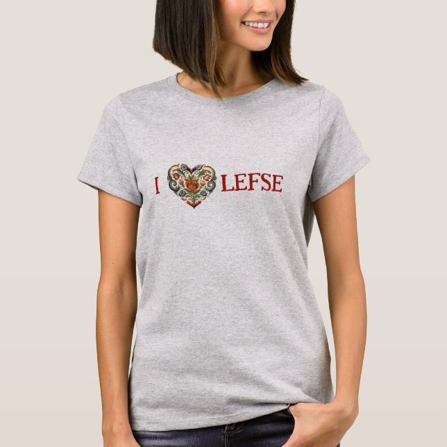Norska Rosemaling I Heart Lefse T Shirt (Framsida)