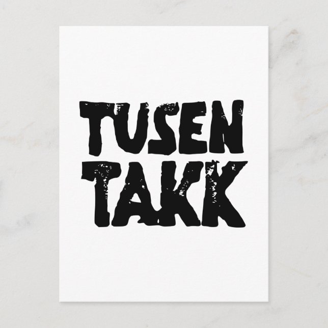 Norska "Tack" Svart och vitt lino klipp Vykort (Framsida)