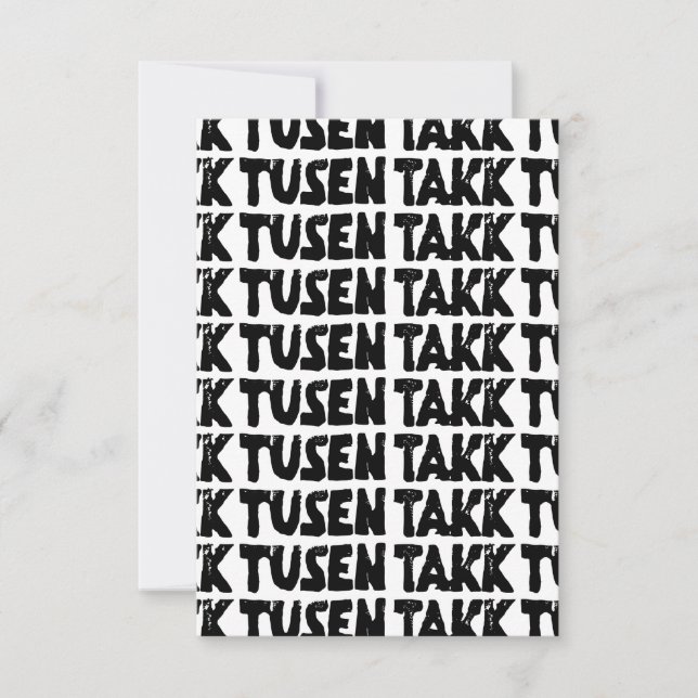 Norska "Tack" Svart och vitt Linoleumsnitt Tack Kort (Framsida)