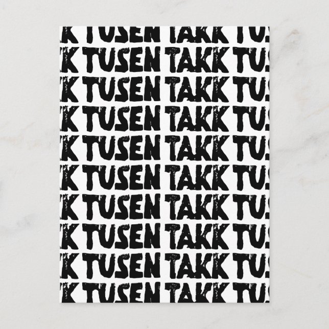 Norska "Tack" Svart och vitt linosnitt Vykort (Framsida)