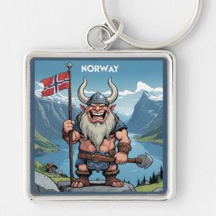 Norska Troll Fyrkantig Silverfärgad Nyckelring