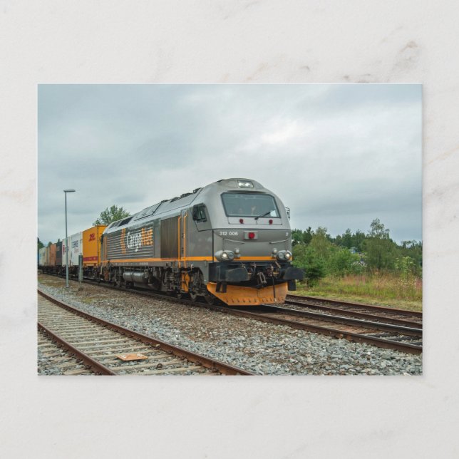 Norskt diesellastat containertåg vykort (Framsida)