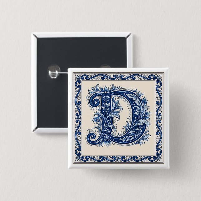 Norskt kulturarv Monogram-Blå Knapp (Framsida & baksida)