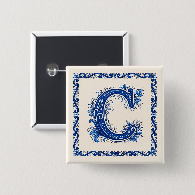Norskt kulturarv Monogram-Blå Knapp (Framsida & baksida)