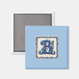 Norskt kulturarv Rosemaling Monogram-Blå Magnet