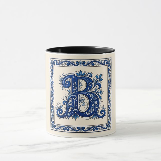 Norskt kulturarv Rosemaling Monogram-Blå Mugg (Center)