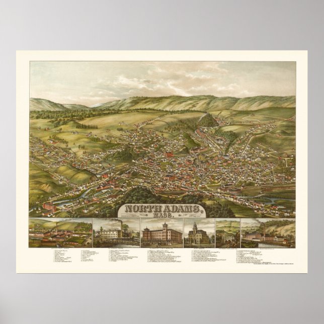 North Adams, MORSA Panoramic Karta - 1881 Poster (Framsidan)