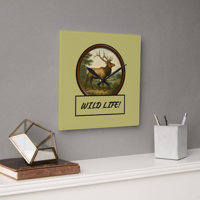 North American Elk Wall Clock Fyrkantig Klocka (Kontor)