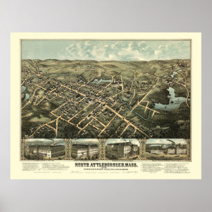 North Attleboro, MORSA Panoramic Karta - 1878 Poster