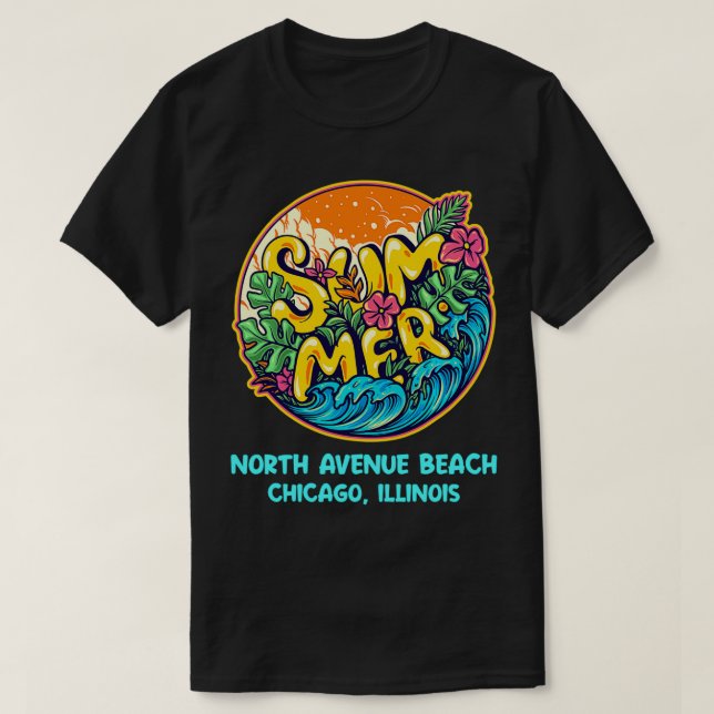 North Avenue Beach Chicago Illinois Summer Vacatio T Shirt (Design framsida)