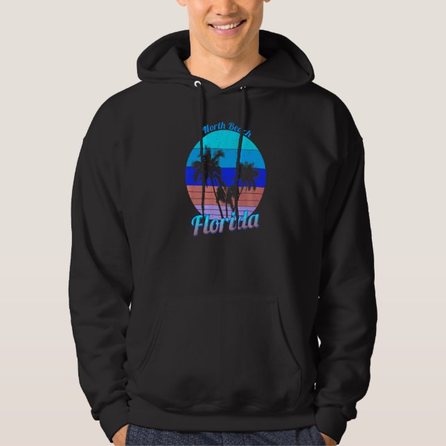 North Beach Florida Retro Tropical Handflatan Träd Hoodie (Framsida)