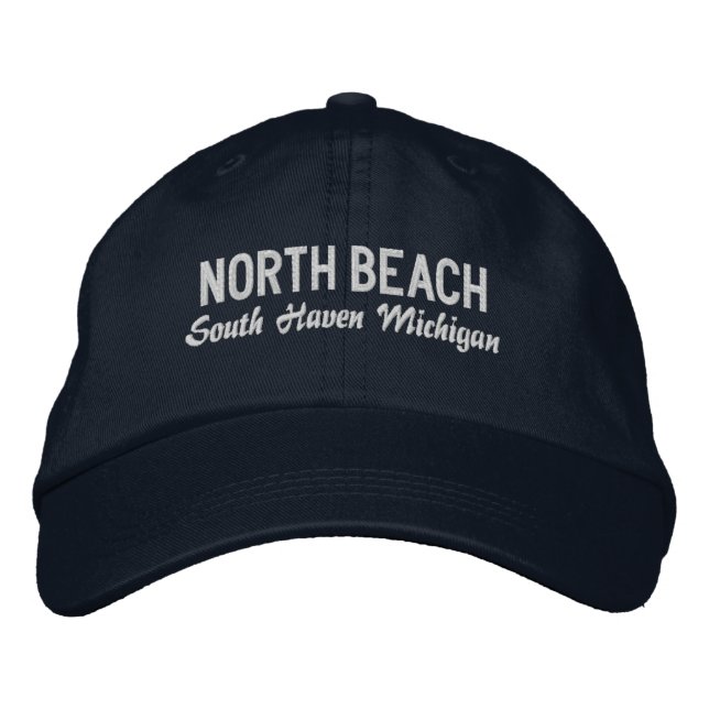 North Beach Michigan Embroidered Baseball Hat Broderad Keps (Framsida)