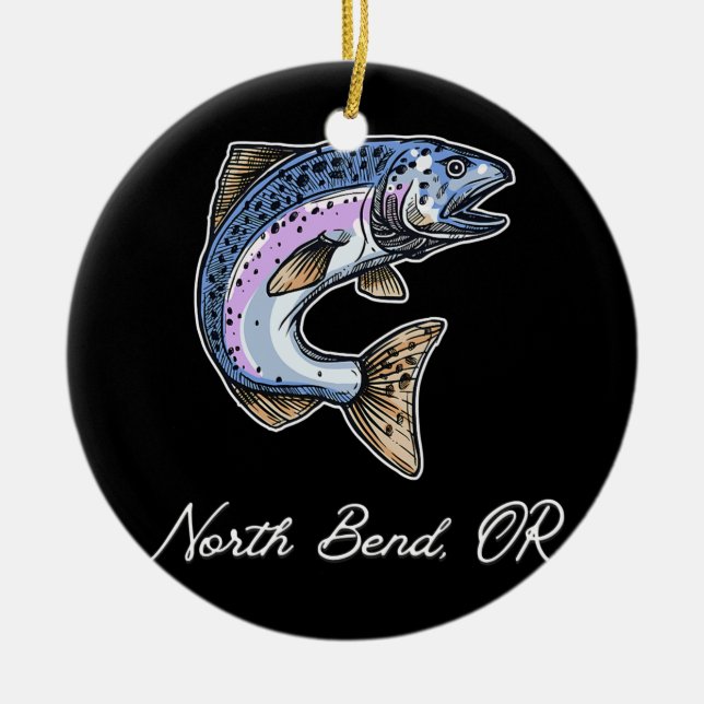 North Bend Oregon Cute Silvers Coho Salmon Julgransprydnad Keramik (Framsidan)