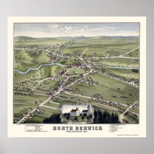 North Berwick, ME Panoramic Karta - 1877 Poster