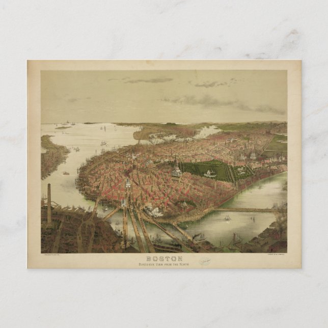 North Boston Massachusetts 1877 av John Bachmann Vykort (Framsida)