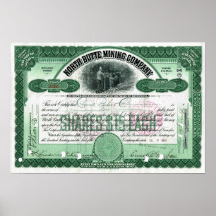 North Butte Mining Company Lagrar Certificate Post Poster