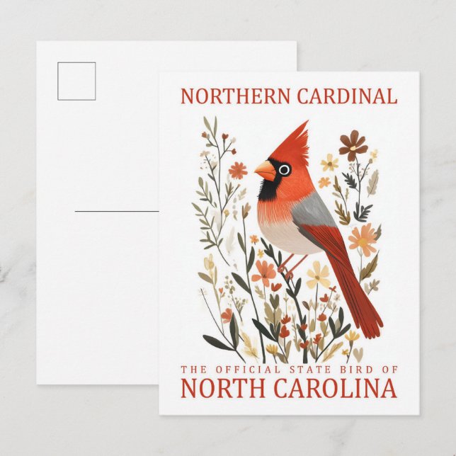 North Cardinal Bird of North Carolina USA Vykort (Fram/baksida)