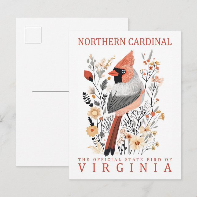 North Cardinal Bird of Virginia Travel Vykort (Fram/baksida)