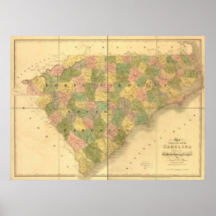 North Carolina 1839 och South Carolina karta Poster