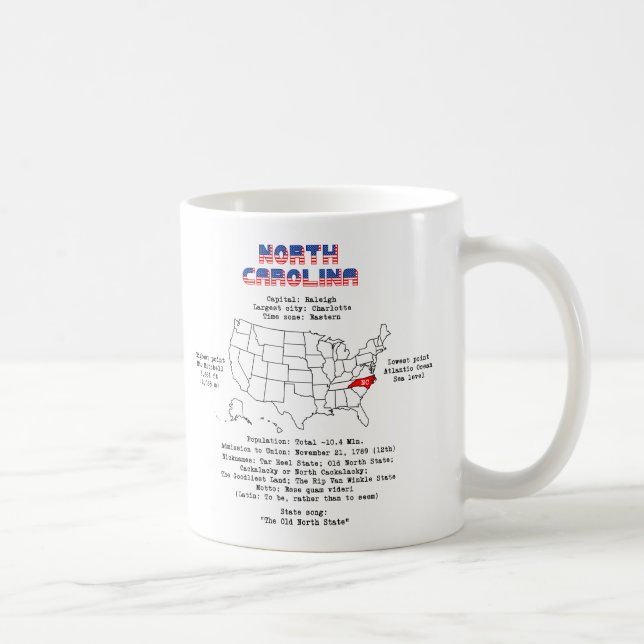 North Carolina American State på en karta och närm Kaffemugg (Höger)