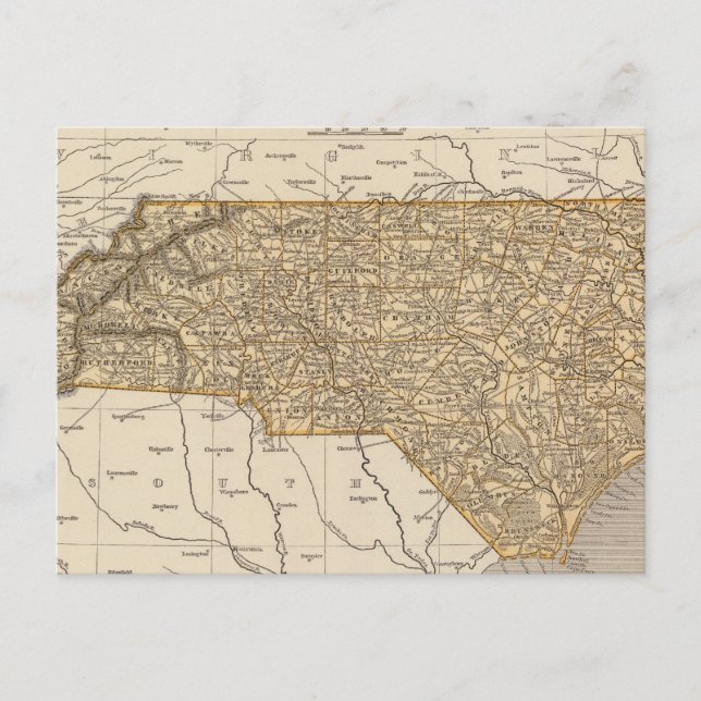 North Carolina Atlas Karta Vykort (Framsida)