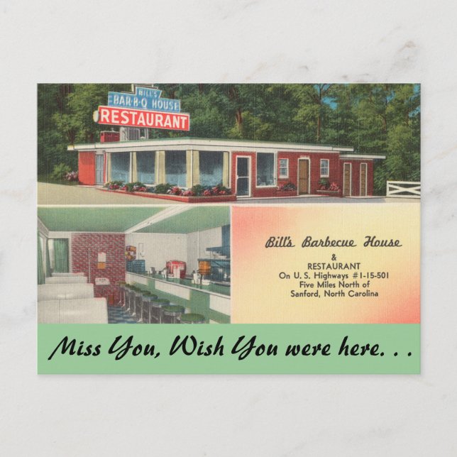 North Carolina, Bill's Barbecue House, Sanford Vykort (Framsida)