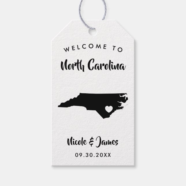 North Carolina Bröllop Welcome Bag Märkre, Karta Presentetikett (Framsidan)
