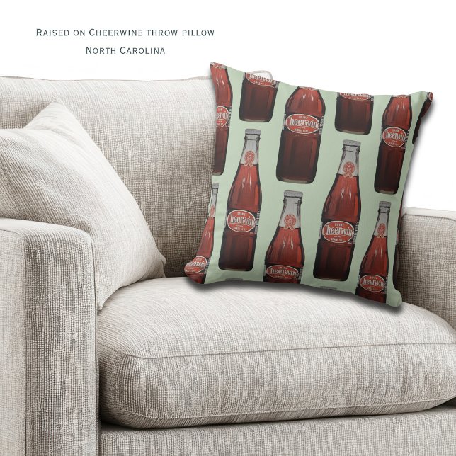 North Carolina Cheerwine Retro Soda Throw Pillow Kudde (Carolina comfort with a splash of Cheerwine nostalgia. Personalized North Carolina Throw Pillow)