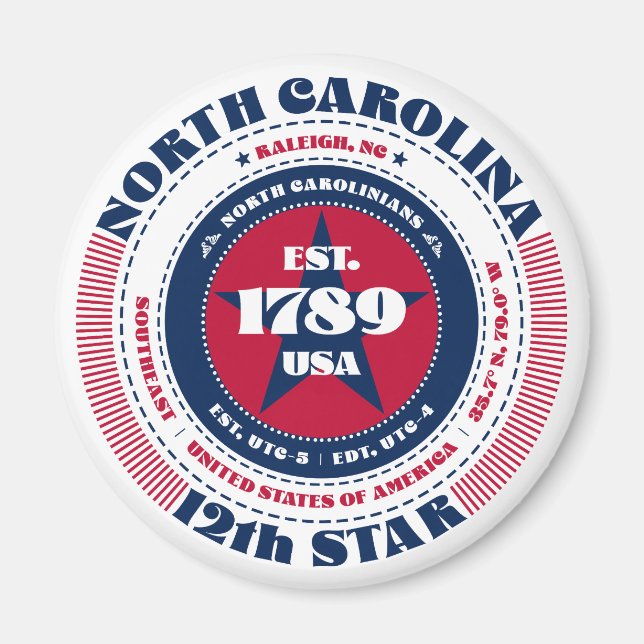 North Carolina Circle Typography Souvenir Magnet (Framsidan)