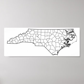 North Carolina Countyn Blank Outline Karta Poster