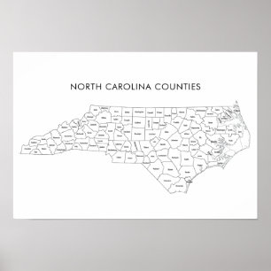 North Carolina Countyn karta med county namn Poster