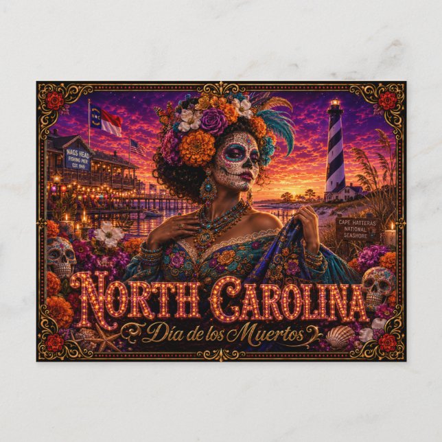 North Carolina Día de los Muertos Retro Vykort (Framsida)