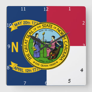 NORTH CAROLINA FLAGGA & SEAL FYRKANTIG KLOCKA