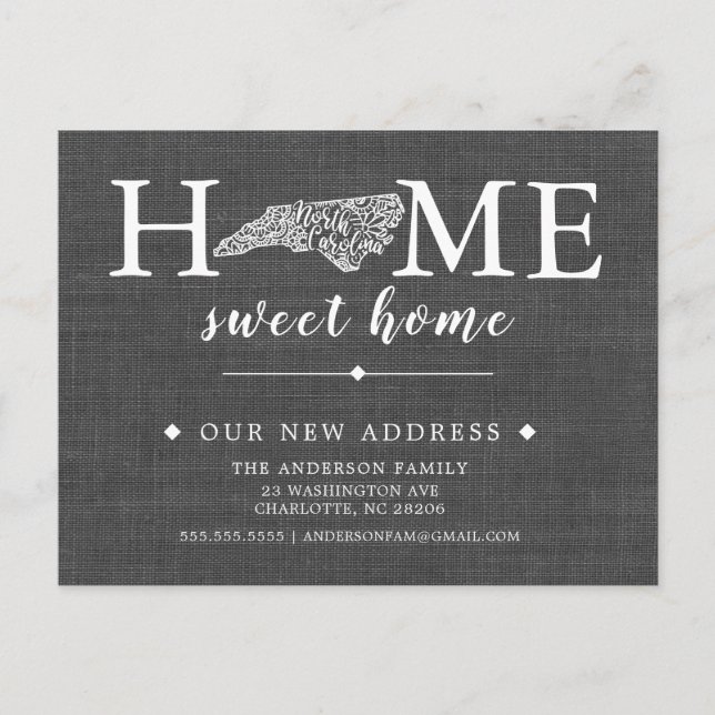 NORTH CAROLINA Flyttningskortsmeddelande Meddelande Vykort (Framsida)