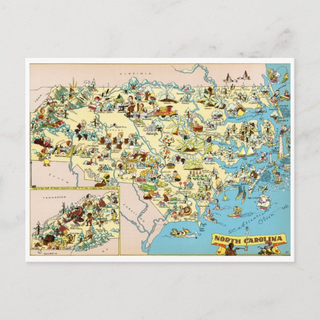 North Carolina Funny Vintage Karta Vykort (Framsida)