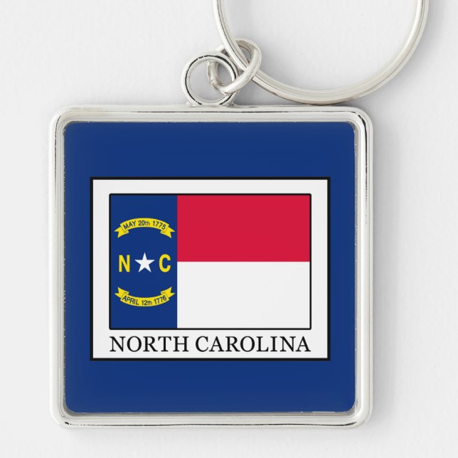 North Carolina Fyrkantig Silverfärgad Nyckelring (Framsidan)