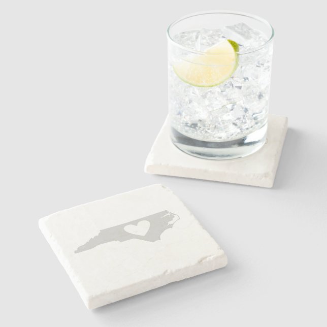 North Carolina Grått Karta Shape with Heart Cutout Stenunderlägg (Sidan)