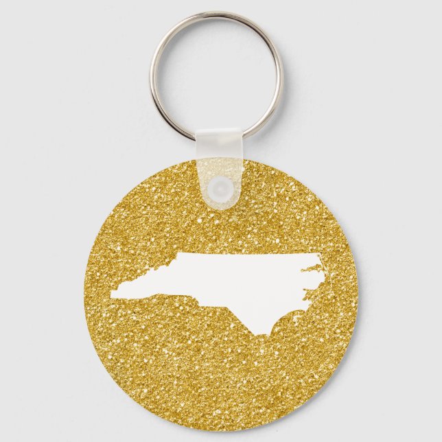 North Carolina in White och Guld Glitter Nyckelring (Framsida)