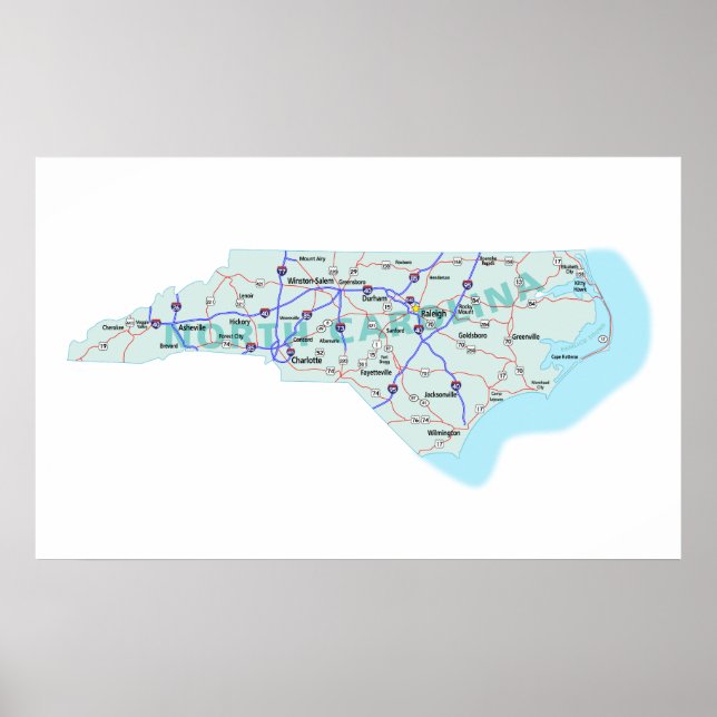 North Carolina Interstate Karta Skriv ut Poster (Framsidan)