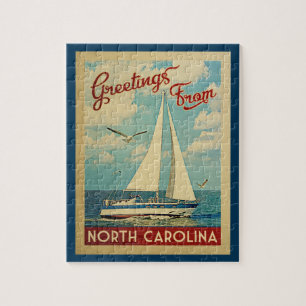 North Carolina Jigszle Puzzle Sailboat Retro Trave Pussel