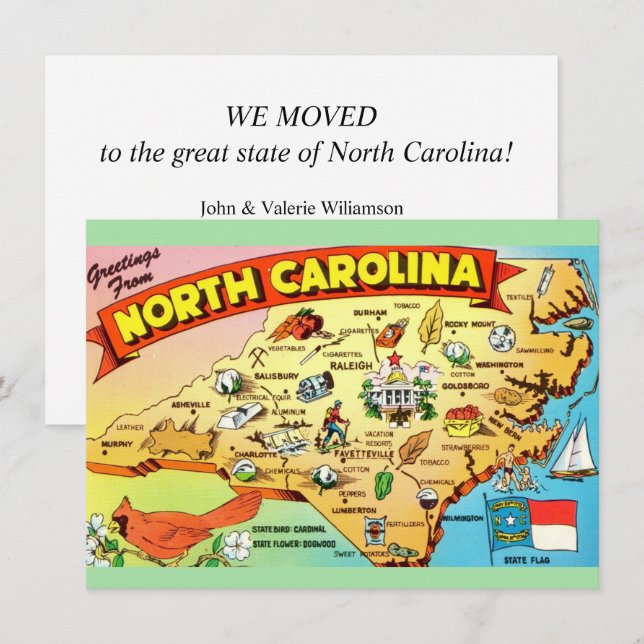 North Carolina Kart Meddelande om Flytt (Fram/baksida)