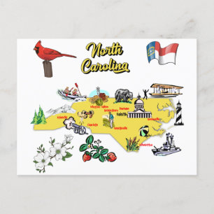 North Carolina Karta Illustration Vykort